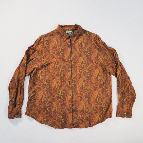 Lauren Ralph Lauren Shirt Womens 1X Brown Button Wool Rayon Retro Granny Cottage - Picture 1 of 8